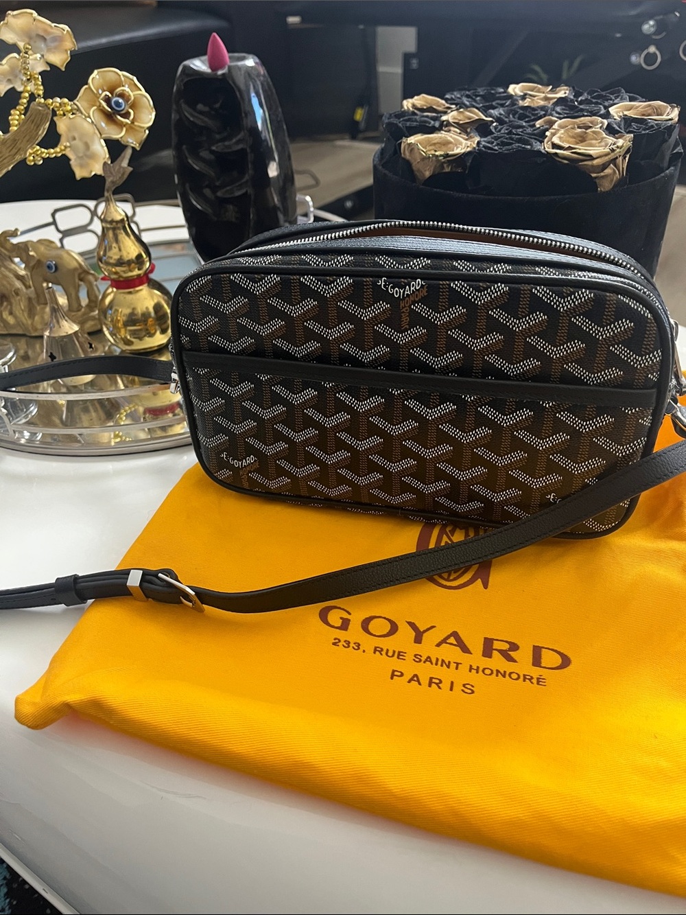 Goyard Black and Gray Chevron Belt Bag